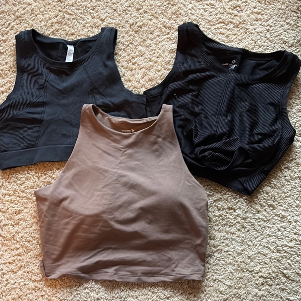 Aerie/Old Navy Black and Brown Fitted Crop Tank Tops